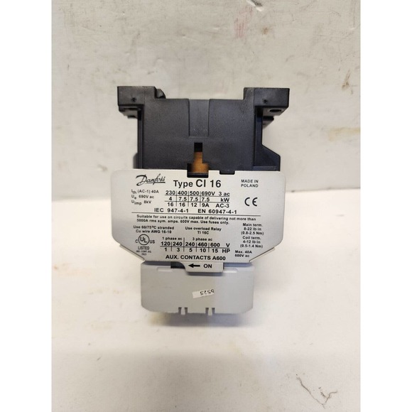 Danfoss Contactor CI 16, 8,0kW, 110V coil 230-690V 40A W/Auxiliary Contact Block - Picture 3 of 6